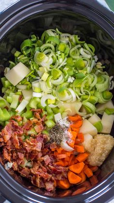 the food is being prepared in the slow cooker to be used for dinner preparation