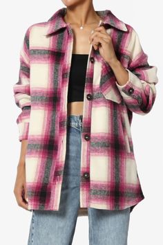 Cameron Plaid Flannel Oversized Shacket MAGENTA_1 Flannel Oversized, Oversized Shacket, Chic Coat, Outfit Dress, Aesthetic Shoes, Effortless Chic, Stay Cozy, Plaid Flannel, Front Design