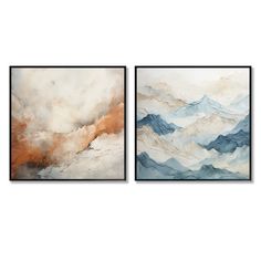 two paintings with different shapes and colors on them