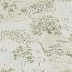 a wallpaper with trees and houses on it