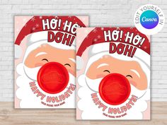 two christmas party flyers with santa's face and the words ho ho hoo doh