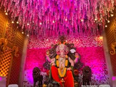 Ganesh Chaturthi Mandap Decoration, Ganesh Pandal Decoration, Chowki Decoration, Ganpati Pandal, Ganesh Pandal, Durga Matha, Door Flower Decoration