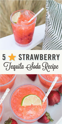 strawberry tequila soda recipe with strawberries and lime