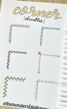 Page Corner Designs Aesthetic, Cute Doodles For Notes, Border Ideas For Projects, Corner Doodles, Borders Bullet Journal, Paper Art Design, Bond Paper Design, Border Ideas, Bullet Journal Paper