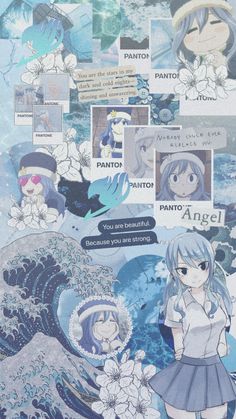 an anime poster with many pictures and words on it