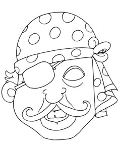 a drawing of a man's face wearing a polka dot hat and eye mask