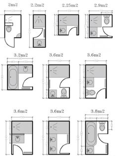 bathroom floor plans with measurements for the size and shape of the shower, toilet, sink