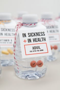 a bottle with an ad on it that says in sickness in health