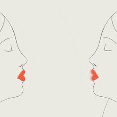 two women's faces with red lipstick on their lips, one in the shape of a woman's head