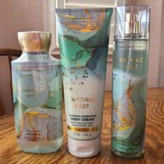 Nwt Bath & Body Works "Emerald Mist" 3-Piece Collection. Includes A Shower Gel, An Ultimate Hydration Body Cream, And A Fine Fragrance Mist. Fragrance Notes Of Fresh Rainfall, Sunkissed Pear, And Blonde Wood. Brand New, Never Opened Or Used. Wash Retails For $14.50. Cream And Mist Retail For $17.95 Each + Tax And Shipping That I Paid. Smoke-Free Home With A Dog I Truly Appreciate You Popping By My Closet. Respectfully, Please Keep In Mind That Posh Takes 20% Of Every Sale Aesthetic Perfumes, Victoria's Secret Perfume, Bath N Body Works, Perfume Body Spray, Bath And Body Work, Body Hygiene, Perfume Collection Fragrance, Bath And Body Works Perfume, Blonde Wood