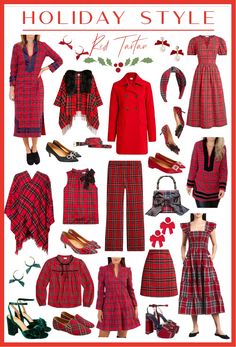 Tartan Clothing For Women, Tartan Shoes Outfit, Holiday Style 2023, Tartan Dresses For Women, Red Style Outfit, Tartan Fashion Women, Red Tartan Skirt Outfit, Tartan Dress Outfit, Tartan Aesthetic