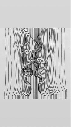 an abstract black and white drawing with wavy lines