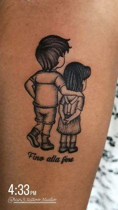 the back of a woman's leg with a tattoo on it that reads, fros ella fire