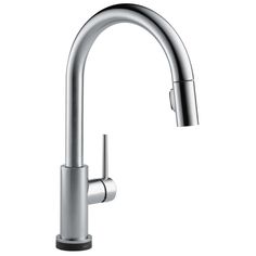 a kitchen faucet with the pull out sprayer and chrome finish, on a white background