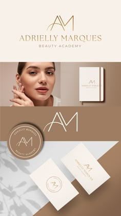 the logo for adrielly marquess beauty academy is shown in gold and white