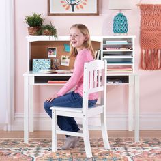 Create the perfect study space in any kid's bedroom with the Guidecraft Media Desk. A storage hutch with included corkboard encourages children to personalize their desk and curate a space that inspires learning! Keep papers and books organized using the variety of storage shelves. Encourage focus and creativity while children create, draw, read or do homework using the large open worksurface. Kids Writing Desk, Wooden Study Table, Study Computer, Study Table And Chair, Computer Desk With Hutch, Wooden Bedroom, Desk And Chair, Computer Workstation, Kids' Desk