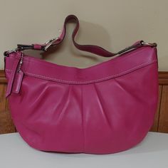 Coach Soho Hot Pink Leather Large Shoulder Bag, Excellent/Great Pre Owned Condition. No Major Flaws Or Major Signs Of Wear. Open To Offers Width 17.5 Inches, Height 13 Inches Last Pic Is Included To Give An Idea Of The Size Coach Parker, Hobo Shoulder Bag, Coach Shoulder Bag, Large Shoulder Bags, Coach Leather, Small Shoulder Bag, Gold Leather, Shoulder Purse, Pink Leather