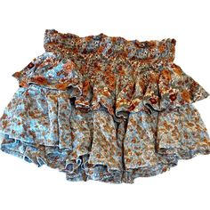 Ultra Flirt Boho Mini Floral Skirt Women’s Size Medium Blue Elastic Waist, Super Cute For Sprint And Summer Has Built In Shorts(Pictured) And A Multi Elastic Waist Bohemian Mini Length Bottoms With Floral Print, Orange Bohemian Skirt With Elastic Waistband, Bohemian Short Mini Skirt For Spring, Bohemian Orange Skirt With Elastic Waistband, Orange Ruffled Skirt For Summer, Summer Orange Ruffled Skirt, Orange Tiered Skirt For Spring, Orange Tiered Summer Skirt, Orange Lined Mini Skirt For Summer