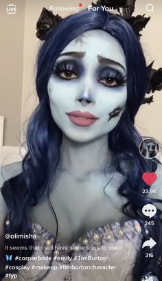 Corpse Bride Makeup Easy, Emily Corpse Bride Makeup, Mysterious Makeup, Corpse Bride Cosplay, Halloween Makeup Inspo, Corpse Bride Makeup, Pumpkin Makeup, Halloween Bride Costumes, Emily Corpse Bride