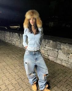 Fur Trapper Hat Outfit, Asap Rocky Aesthetic Outfits, Opiumcore Outfits Ken Carson, Trapper Hat Aesthetic, Trapper Hat Outfit, Timbs Outfits Women, Timbs Outfits, Fashion Moodboard, Trapper Hat