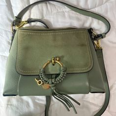 See By Chloe Small Hobo Bag. In Good Condition. In A Sage Green Green Leather Shoulder Bag With Branded Hardware, Green Shoulder Bag With Branded Hardware For Errands, See By Chloe Joan, Leather Small Bag, Chloe Bags, Chloe Handbags, See By Chloe, Small Bag, Hobo Bag