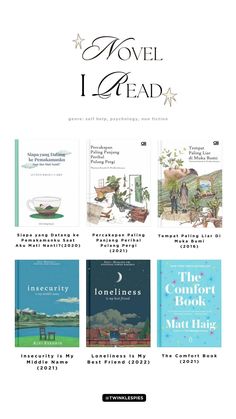 the homepage for novel i read, which features several books and an image of boats