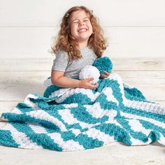 Free Easy Crochet Afghans/Blankets Pattern For KidsThe diagonal stripes create a fascinating visual pattern, and added pom poms bring a touch of whimsy to this afghan. Complete it in a 40" square size for versatility at home or on-the-go. Plus, Bernat Softee Baby yarn is OEKO-TEX Standard 100 certified, so it's always safe to cuddle. Corner To Corner Afghan, Crochet Corner To Corner, Coquette Crochet, Crochet Alphabet, Crocheted Afghans, Corner Crochet, Crochet Edgings, Crochet 101, Corner To Corner Crochet