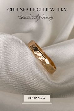 This band is truly eye catching. I used half round wire to create this ring and then hammered it to give it these beautiful dimples that reflect every ray of light. I love stacking this ring with the Chic ring for a multi textured look. Beautiful Dimples, Gold Ring Band, Hammered Gold Ring, Ray Of Light, Chic Rings, Hammered Gold, Gold Band Ring, Ring Band