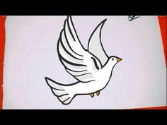 a drawing of a white bird flying in the sky