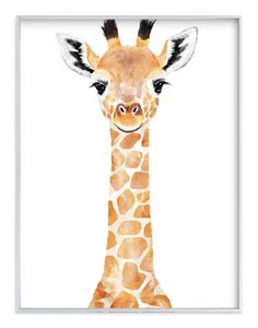 a giraffe's head is shown in this watercolor painting