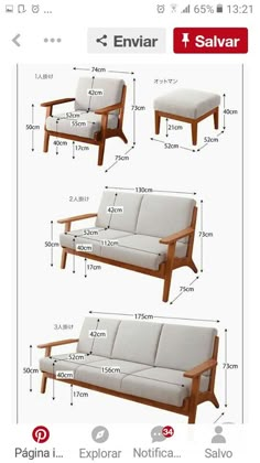 two couches are shown with measurements for each seat and the other one is labeled