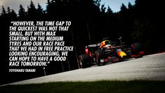 a red bull racing car driving down a race track with a quote from the author