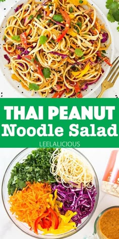 this thai noodle salad is loaded with vegetables and noodles