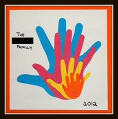 an image of a hand with the word family on it in red, yellow and blue