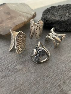 You can choose between 4 different and unique sterling silver rings. Each has a different style and design, but all are perfect for your day by day outfits and super comfy and easy to match with other accessories and any outfit. In one of the pictures you can see a number that represents each ring for you to choose from. Ring #1- Size 8.75, can be open to a bigger size but this will create a gap in the front. And the ring is 2.7cm- 1.10 inch long Ring #2- Size 8.5 , can be open to a bigger size Unique Stackable Wide Band Sterling Silver Rings, Unique Sterling Silver Wide Band Ring, Unique Wide Band Sterling Silver Ring, Silver Rings With Unique Variations For Anniversary, Silver Toe Ring With Unique Design, Silver Rings With Unique Designs For Anniversary, Artisan Sterling Silver Ring With Unique Design, Vintage Open Ring With Unique Design, Artistic Sterling Silver Open Ring