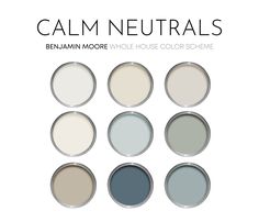 six different shades of paint with the words calm neutrals