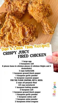 the recipe for fried chicken is shown here