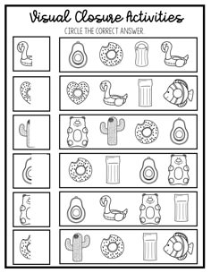 a worksheet for visual closures with pictures and words to help students learn how to