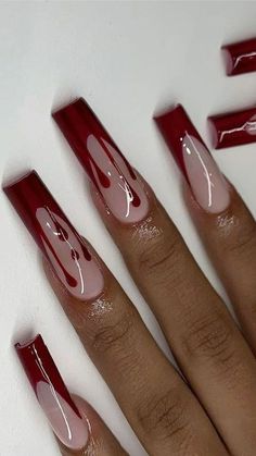 Halloween Nails2022, Baddie Nail Art Black And Red, Holloween Nails 2022 Simple, Long Coffin Halloween Nails, Halloween Nails Inspo Aesthetic, Halloween Nails Tapered Square, Blood Drip French Tip Nails, Holloween Nails 2022 Short, Halloween Drip Nails