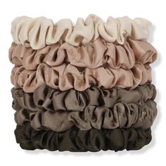 Satin Ultra Petite Scrunchies -  Elevate your everyday ponytail or bun with Kitsch Ultra Petite Satin Scrunchies. Crafted with eco-friendly satin, these accessories are gentle on your strands and help reduce damage and breakage when you toss your hair up on the go.    Benefits     There's no more creasing, thanks to the soft material! Slim, ruched design looks delicate and sleek for any occasion while keeping your hair under wraps. Comes in a pack of 6 chic neutrals that are ideal to grab, go, a Hair Scunchie, Everyday Ponytail, Heatless Hair Curlers, Satin Scrunchies, Hair Color Cream, Tie For Women, Heatless Hairstyles, Hair Scrunchies, Silk Hair