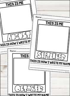 three printable bookmarks with the words, this is me and how i write my name