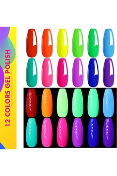 LILYCUTE Neon Gel Nail Polish Set, 12 Colors Neon Halloween Nail Polish Bright Gel Polish Set Fluorescent Yellow Orange Green Nail Polish Set Spring Summer Soak Off LED Nail Gel Kit Holiday Gift Sets Halloween Nail Polish, Neon Halloween, Green Nail Polish, Green Nail, Fluorescent Yellow, Nail Polish Set, Gel Nail Polish Set, Holiday Gift Sets, Halloween Nail