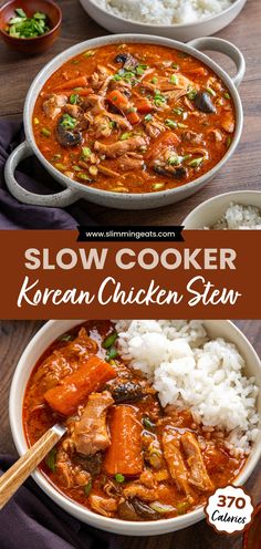 slow cooker korean chicken stew with rice and carrots