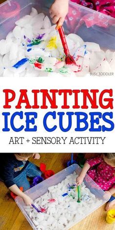 the cover of painting ice cubes art and sensory activity