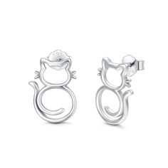 PRICES MAY VARY. DESIGN CONCEPT - With the minimalistic hollow design, these silver cat stud earrings bring out the furriness and laziness of the cats. Great gift idea for cat lovers! These simple kitties outlines are super cute and charming as the feline itself.Wish it could accompany you, make you enjoy your life and be leisure. SPECIFICATION - Stud size: 0.59 inch * 0.31 inch. Set in white gold plated and sterling silver. MATERIALS - Made from 925 sterling silver, allergen-free, nickel-free, Cat Stud Earrings, Cat Earrings Studs, Earrings For Girls, Sterling Silver Cat, Womens Earrings Studs, Silver Cat, Hypoallergenic Jewelry, Hollow Design, Women Christmas