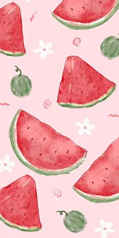 watermelon slices and cherries on a pink background