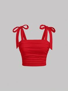 Red Casual Collar  Knitted Fabric Plain Cami,Wide Strap Embellished Medium Stretch  Women Clothing Cute Red Top Outfit, Cute Red Clothes, Crop Tops Rojos, Red Top Outfit Casual, Cute Red Tops, Red Crop Top Outfit, Red Cami Top, Top Rojo, Red Top Outfit