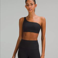 Lululemon Ribbed Nulu Asymmetrical Yoga Bra Black Size 4 One Shoulder Lululemon One Shoulder, Lululemon Clothes, One Shoulder Bra, Clothes Wishlist, Lululemon Bras, Yellow Tank Top, Lululemon Tops, Longline Bra, Lululemon Sports Bra