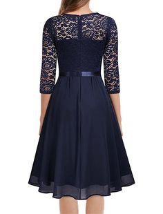 Women's Party Dress Lace Dress Homecoming Dress Midi Dress Black Wine Navy Blue Half Sleeve Pure Color Lace Spring Fall Winter V Neck Fashion Wedding Guest Birthday Vacation Blue Fitted A-line Bridesmaid Dress, Blue Knee-length Dress For Prom Season, Knee-length Blue Evening Dress For Prom, Blue Knee-length Evening Dress For Prom, Elegant Royal Blue A-line Dress, Navy A-line Evening Dress, Blue Lace Dress For Banquet, Blue Spring Banquet Dress, Elegant Blue A-line Mother Of The Bride Dress