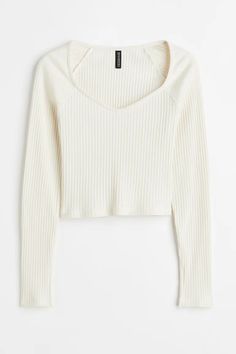 Rib-knit Top - White - Ladies | H&M US 5 Kids Activewear, Rib Knit Top, Emma Chamberlain, School Looks, Cardigan Sweater Jacket, Ribbed Knit Sweater, Maternity Wear, Wide Sleeves, Dream Clothes